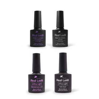 Kit Completo Gel Alongamento Real Love Linha Light – Gel Nude 04 15ml + PH + Primer + Base + Top Coat 8ml em Oferta na Shopee