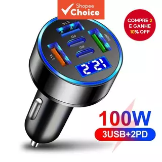 66/75W carregador de carro USB com carregamento rápido tipo-C para celulares, compatível com Xiaomi, Samsung, iPhone e em Oferta na Shopee