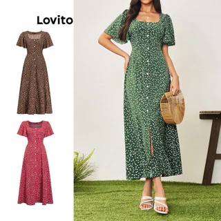 Lovito Casual Vestido Feminino Floral com Zíper LBA05180 (Multicolorido) em Oferta na Shopee