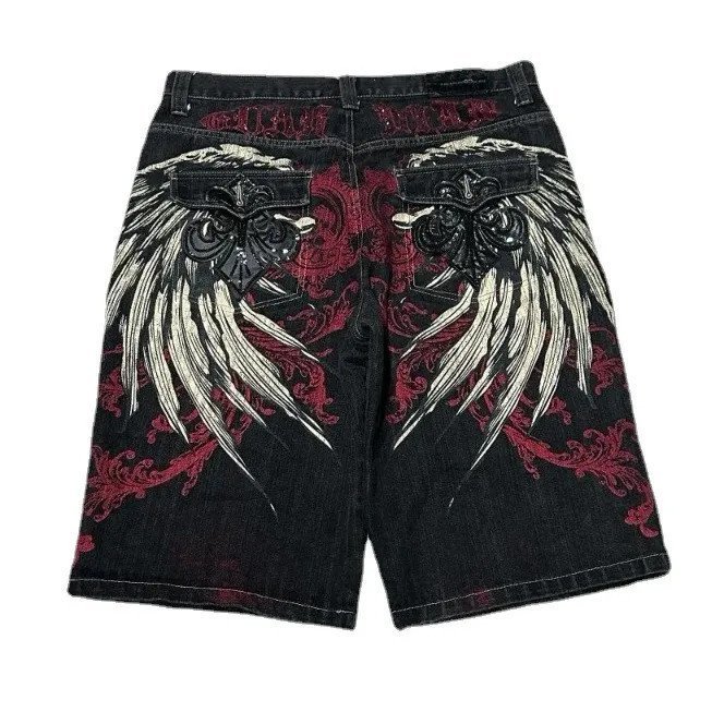 Y2K Shorts Baggy Mens Nova Asa Bordada Denim Shorts Harajuku Hip