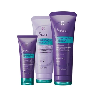Eudora Kit Siàge Hidratação Micelar: Shampoo 250ml + Condicionador 200ml + Leave-In 100ml em Oferta na Shopee