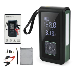Mini Compressor 150 PSI com Jump Starter 1000A Power Bank 15000mAh USB-C Auxiliar de Partida Veicular Portátil