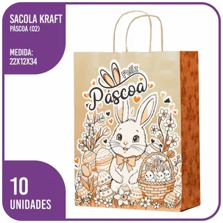 Sacola Kraft Feliz Páscoa (02) M 22x12x34 - (10 Unidades) em Oferta na Shopee