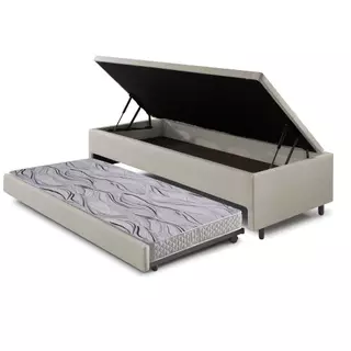 Bicama Box com Baú Solteiro Courino Linho Areia 88x188 com Colchão Auxiliar Ecoflex em Oferta na Shopee