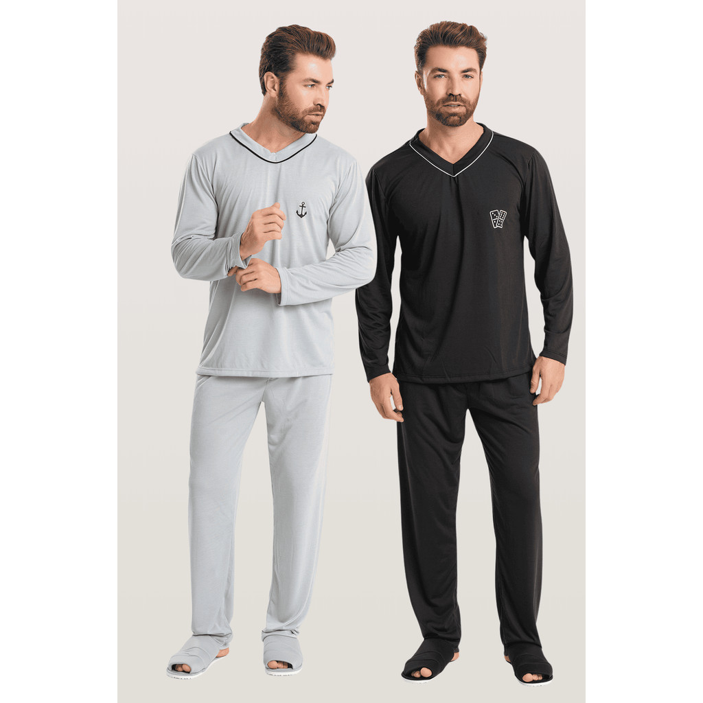KIT 2 Pijamas Longo De Frio Masculino Adulto Premiun em Oferta na Shopee