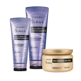 Combo Siàge Crescimento e Reconstrução: Shampoo 250ml + Condicionador 200ml + Máscara Capilar 250g em Oferta na Shopee