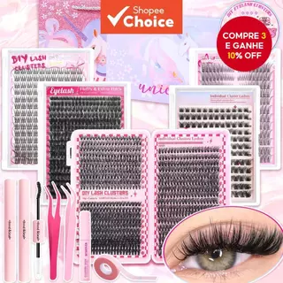 Kit Completo de Extensão de Cílios 1676pcs 100D Volume, Conjunto Natural DIY (Cola/Pinça/Removedor/Fita), Reutilizável, em Oferta na Shopee