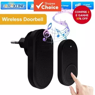 Campainha sem fio com plugue UE preto e branco com 32 músicas de toque, música de acordes, 4 níveis de volume, bateria em Oferta na Shopee