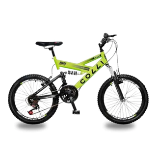 BICICLETA ARO 20 COLLI GPS V-BRAKE SUSPENSÃO FULL AMARELO NEON 15 em Oferta na Shopee