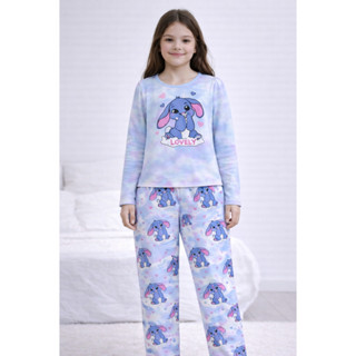 Pijama Infantil Menina Manga Longa 1 a 14 Anos  Conjunto Inverno Love Azul em Oferta na Shopee