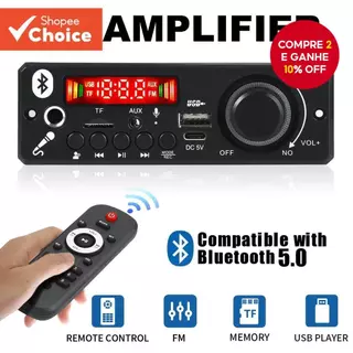 Placa MP3 DC 5V Bluetooth 5.0 6W Amplificador MP3 Player Suporte Chamada 3.5mm USB TF FM Para Módulo em Oferta na Shopee