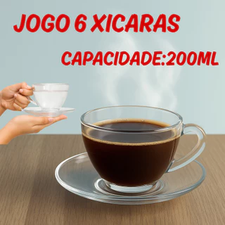 Conjunto 6 Xicaras 200ML Modelo Veneza Vidro Transparente Chá Cafe Bebidas Louças Elegante em Oferta na Shopee