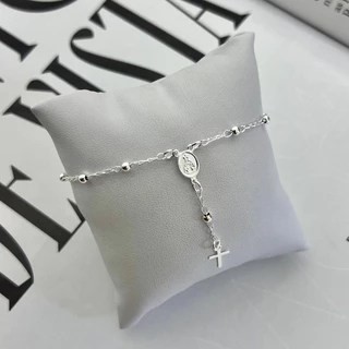 Pulseira Terço Nossa Senhora Bolinha Banhado a Prata 925