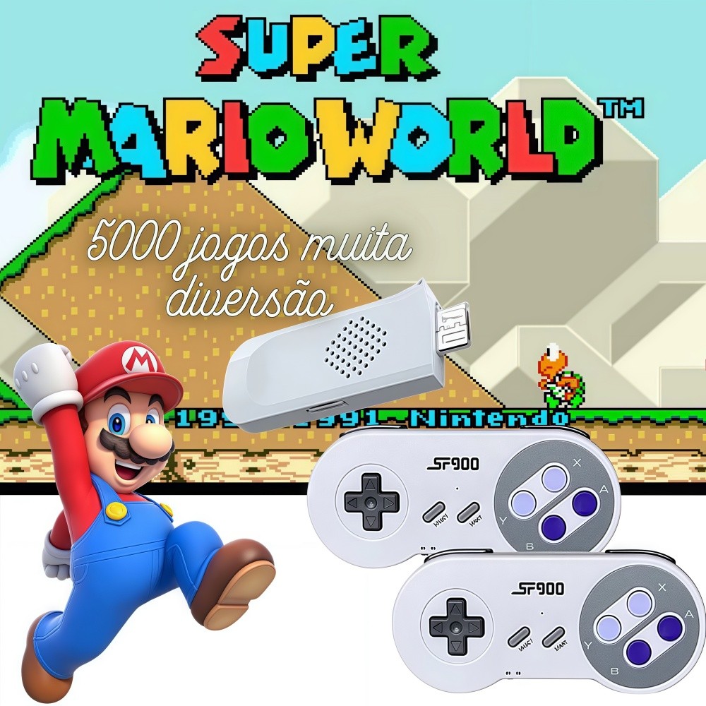 Console de Jogo Retro SF-900 Clássico com 5000+ Jogos Embutidos 2 Controles Sem Fio Sistema 8-Bit