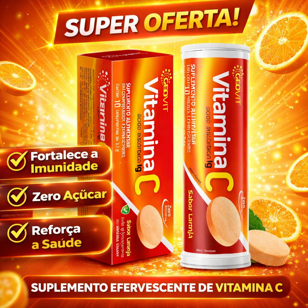 Vitamina C Efervescente 1g Sabor Laranja – Suplemento Zero Açúcar para ...