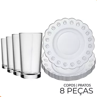Jogo de Pratos Fundos e Copos com 8 Peças – Aparelho de Jantar em Vidro Ideal para Mesa Posta em Oferta na Shopee