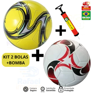 Kit c/2 Bola de Futebol+1 Bomba de Ar Manual Portátil Encher Bola Tamanho Oficial Couro Sintético