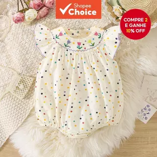 Macacão De Bebê Colorido Bolinhas Flor Bordado Algodão Para Recém-Nascidos em Oferta na Shopee