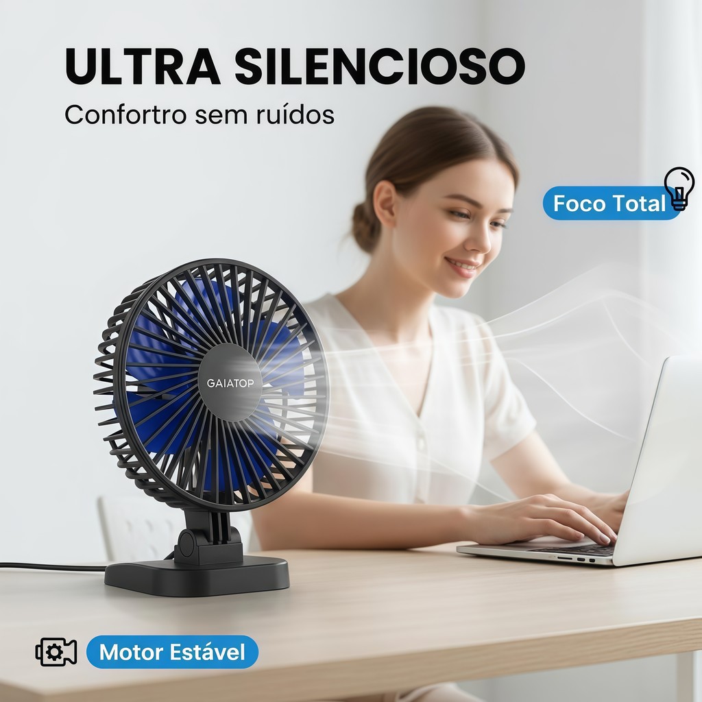 MINI Ventilador Portátil de Mesa Gaiatop Tf30 3 Velocidades com Cabo USB Ultra Silencioso