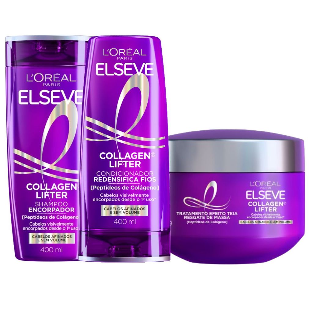 Kit Elseve Collagen Lifter Shampoo 400ml Condicionador 400ml Máscara ...