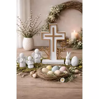 KIT DECORAÇÃO PASCOA -  ANJOS+COELHO+ OVO+ CRUZ em Oferta na Shopee