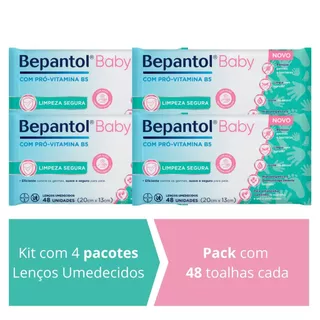 Kit 4 Lenços Umedecidos Proteção Antibac 48un cada Bepantol em Oferta na Shopee