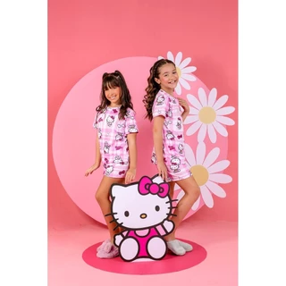 Pijama kids Manga Curta Personagens Hello kitty xadrez em Oferta na Shopee