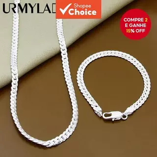 Conjunto De Corrente De Prata URMYLADY 2 Peças 6 Mm Colar Lateral Pulseira Presente Unissex em Oferta na Shopee