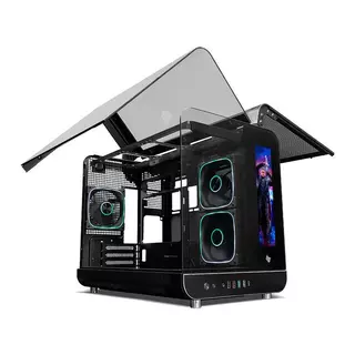 Gabinete Gamer Pichau Ikaros ARGB Mini-Tower Tela LCD Lateral de Vidro Com 3 Fans Preto, PG-IKO-BK3L