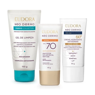 Combo Neo Dermo: Protetor Solar FPS 70 40g + Gel de Limpeza Facial 150g + Creme Facial 60+ 50g em Oferta na Shopee