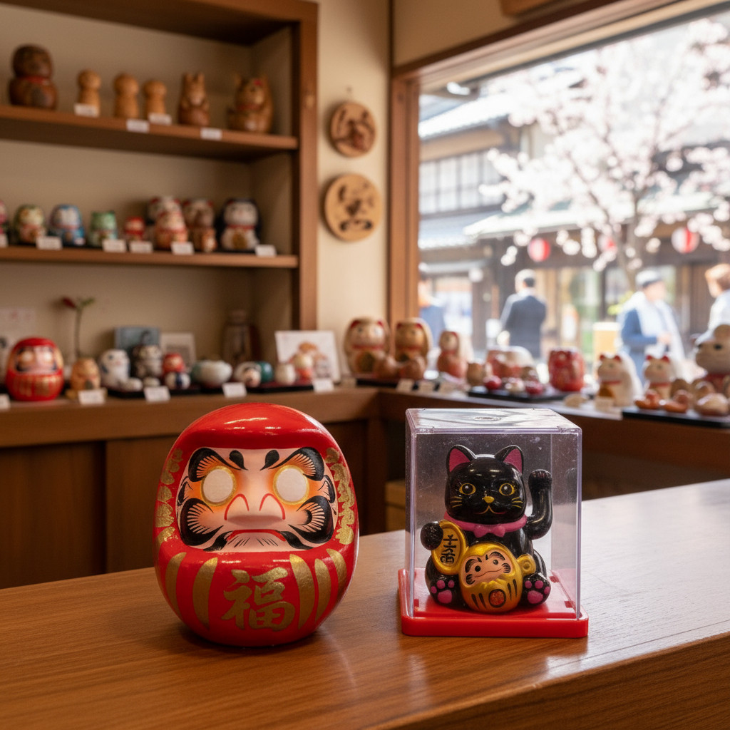 Kit Da Sorte-boneco Daruma /maneki Neko Luz Solar Mexe Pata