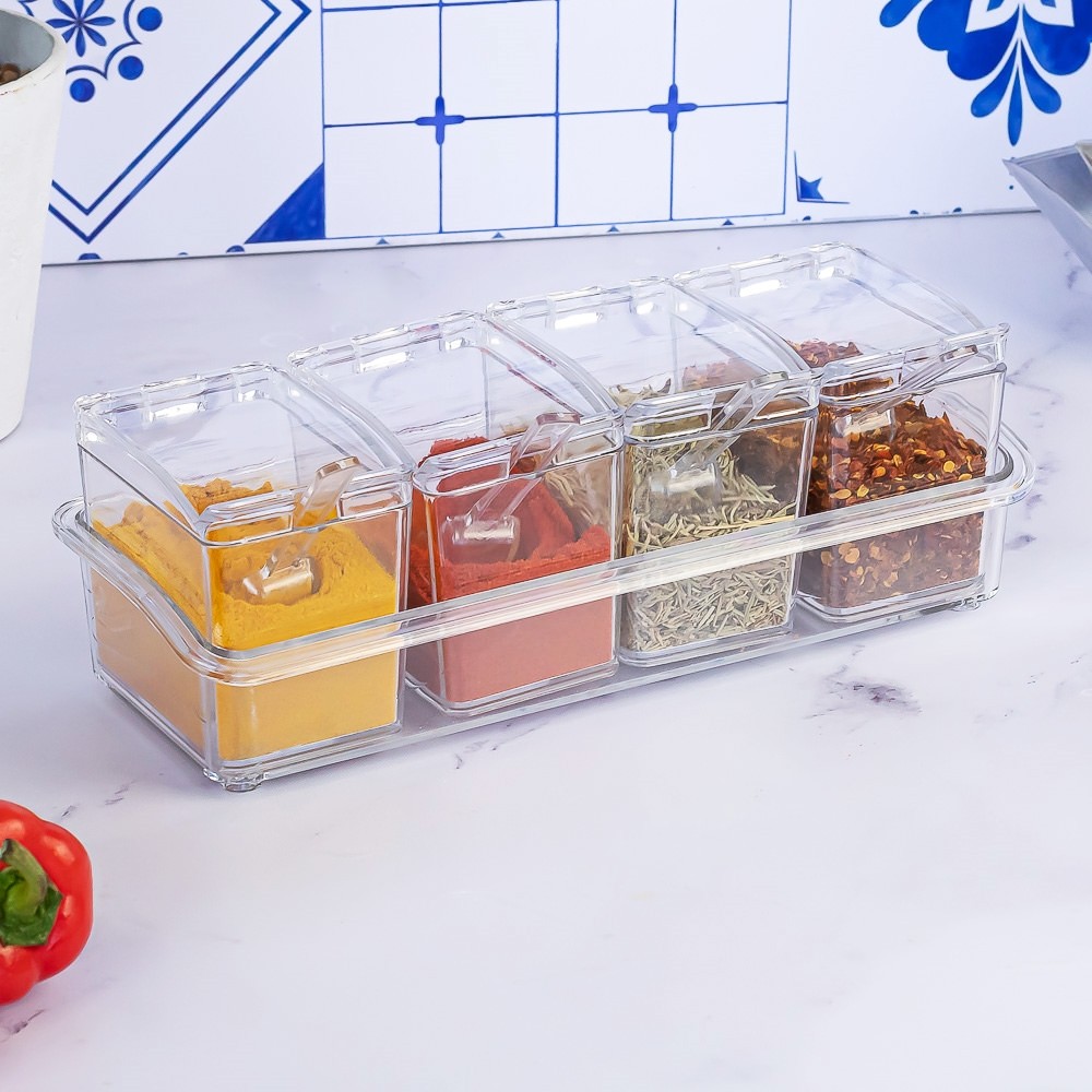 Kit Porta Condimento Organizador De Tempero Acrílico Para Cozinha Temperos 4 potes