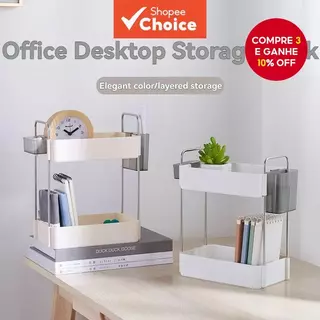 Rack Organizador De Mesa De Aço Inoxidável De Camada Dupla , Prateleira De Armazenamento Em Camadas Para Papelaria De Es