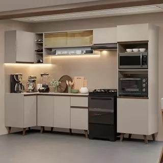 Armário de Cozinha Completa de Canto 385cm Crema Nice Madesa 04 em Oferta na Shopee