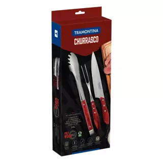 Kit Para Churrasco Em Inox Polywood Com 3 Peças Vermelho Tramontina em Oferta na Shopee
