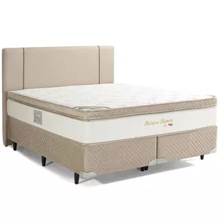 Cama Box com Cabeceira King Herval Pallace Bambu, Molas Ensacadas, Suede Bege, 71x193x203 cm em Oferta na Shopee