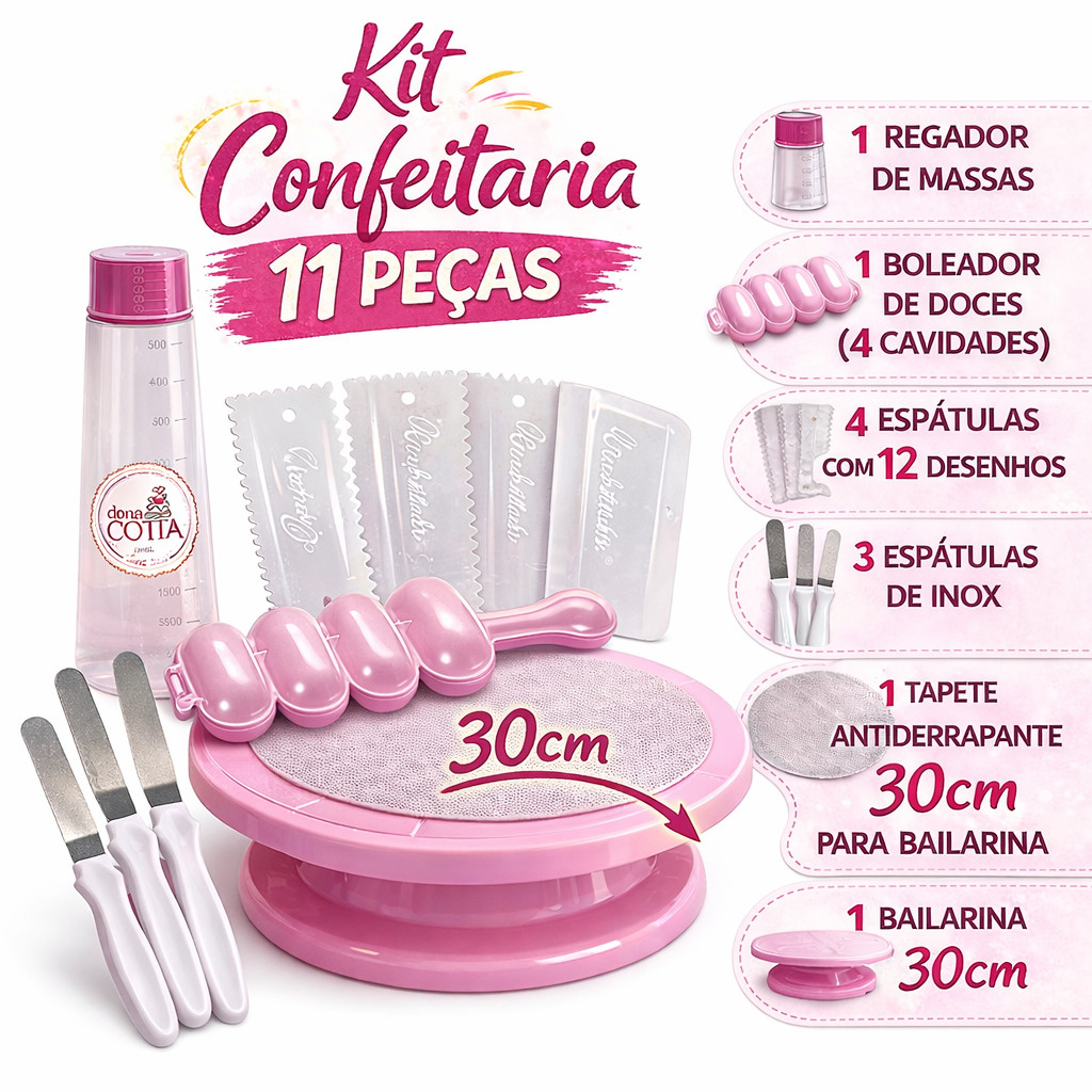 Kit Confeitaria 11 Pçs Bailarina 30cm/28cm Espátula Inox Bol