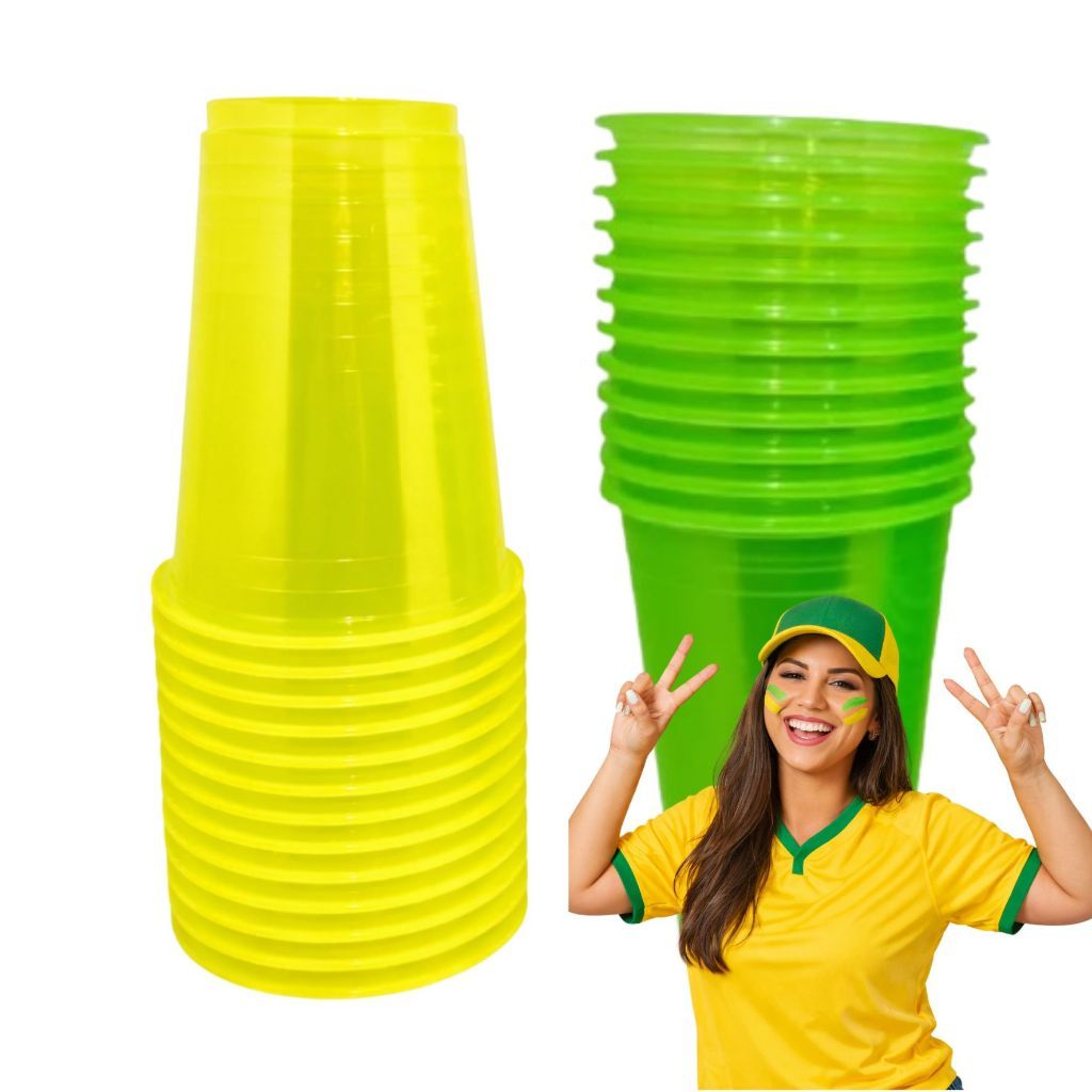 Kit 100 Copos Descartáveis 300ml Verde Amarelo – Decoração Copa do Brasil