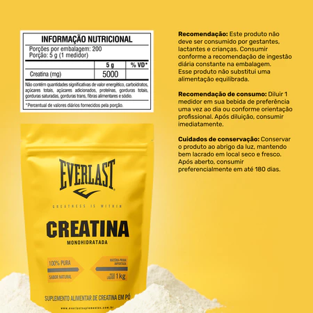 Creatina Monohidratada 1kg 100% Pura - Everlast — foto 2 de 5