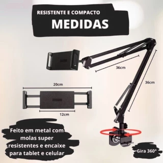 New Star Suporte Celular Tablet Com Braço Articulado Universal Ajustável e Reforçado Para Mesa e Cama Apoio Leitura