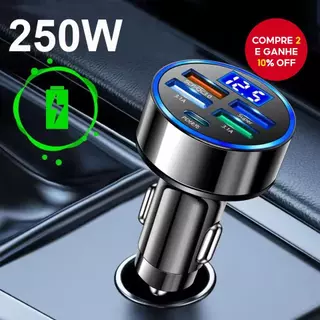 Carregador De Carro Pd 250w Usb Com Qc 30, Adaptador Type C Para Iphone, Xiaomi, Samsung, Huawei E OPPO em Oferta na Shopee