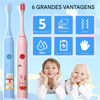 Escova de dentes elétrica sônica infantil 1 a 3 anos 100% impermeável cerdas macias seguras 4 cabeças em Oferta na Shopee