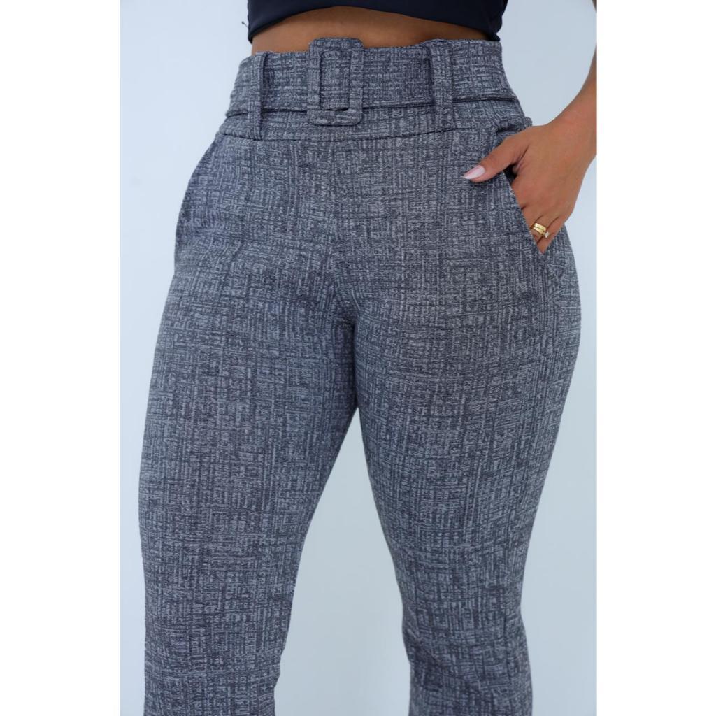 Calça Flare social bailarina jacquard linho com cinto fixo com bastante elastano,cintura