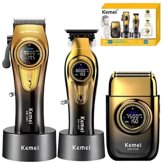 Kit Combo Maquina Km-8557 Profissional Dourada Corte + Dourado 127/220v