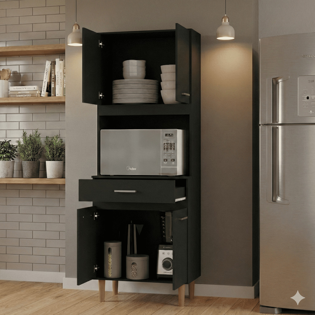 Armário Multiuso de Cozinha com Nicho para Micro-ondas