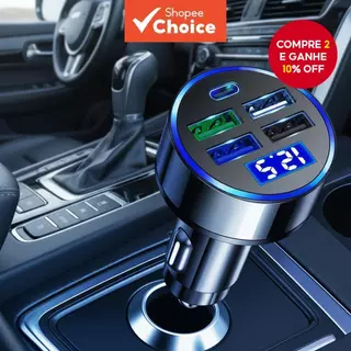 5 Portas Carregador USB C Tipo C para Carro Super Carregamento Rápido Display Digital Carregador de Telefone em Oferta na Shopee