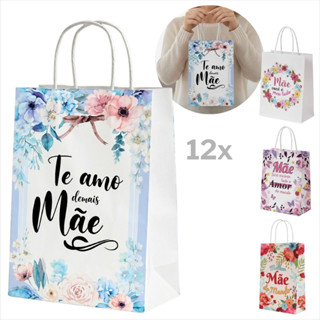 Sacolas De Papel Para Presente Dia Das Mães 21x27cm Kit 12 Peças Alça Personalizadas Embalagem Homenagem Brindes em Oferta na Shopee