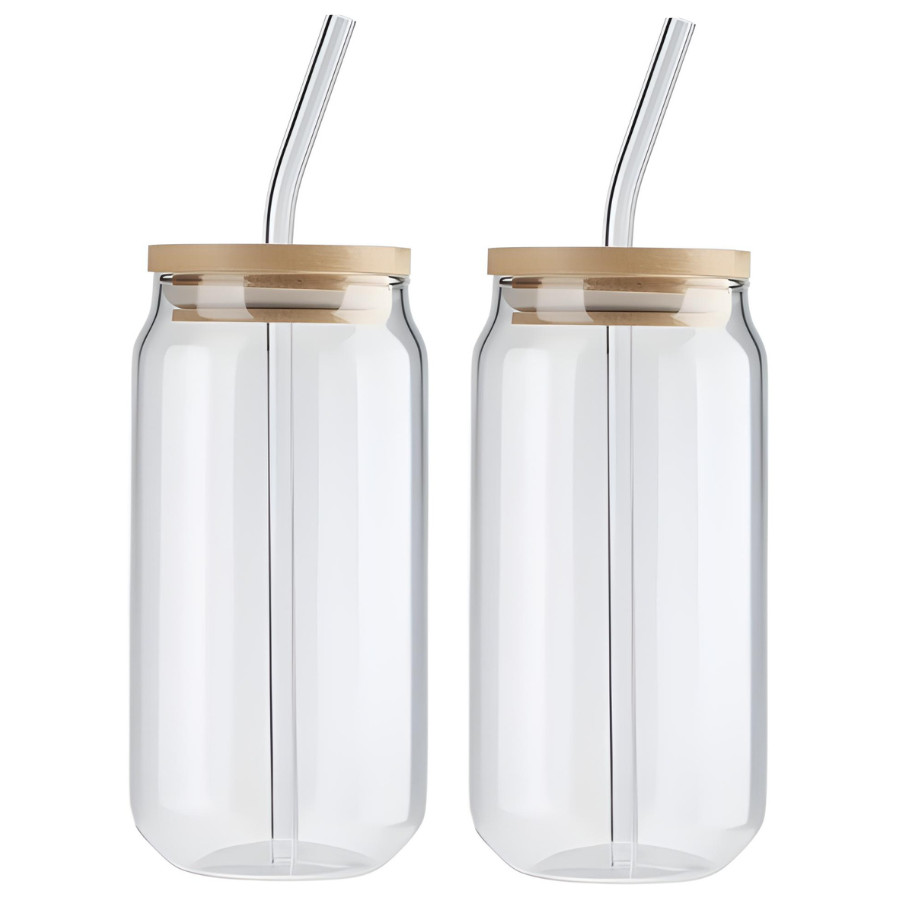 Kit com 2 Copos de Vidro com Tampa e Canudo