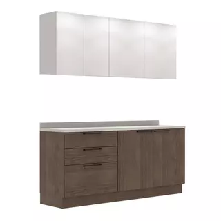 Cozinha Modulada Pequena Herval Amsterdam, 4 Peças, Avelã e Off White, sem tampo em Oferta na Shopee