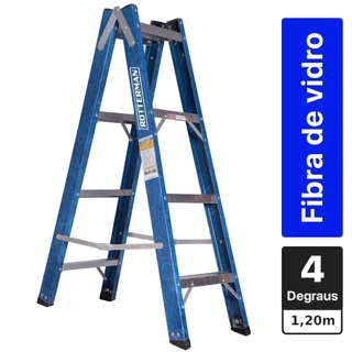 Escada de fibra de vidro 4 degraus 1,2 m modelo americano dupla - Premium - Rotterman em Oferta na Shopee